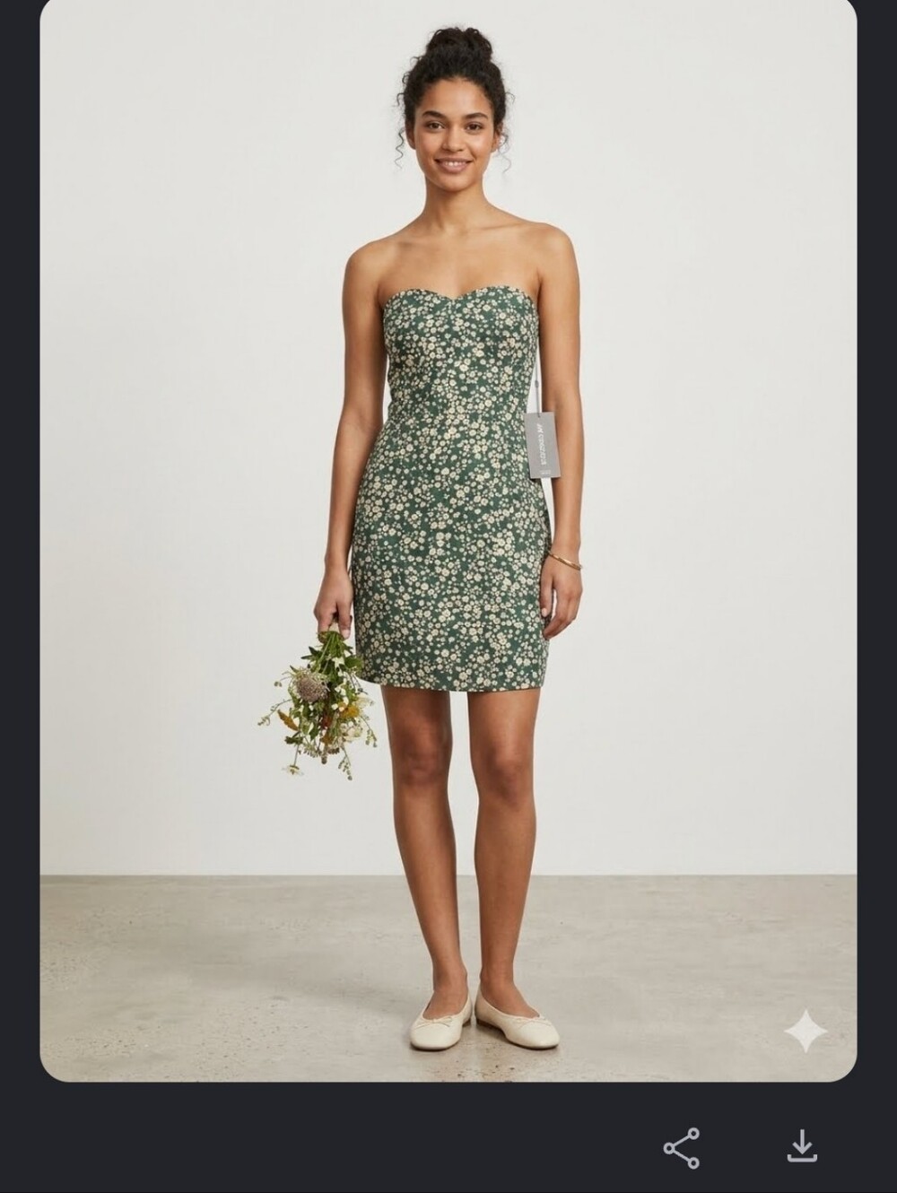 Kririous Los Angles Cottagecore Strapless Sweetheart Floral Mini Green Dress S